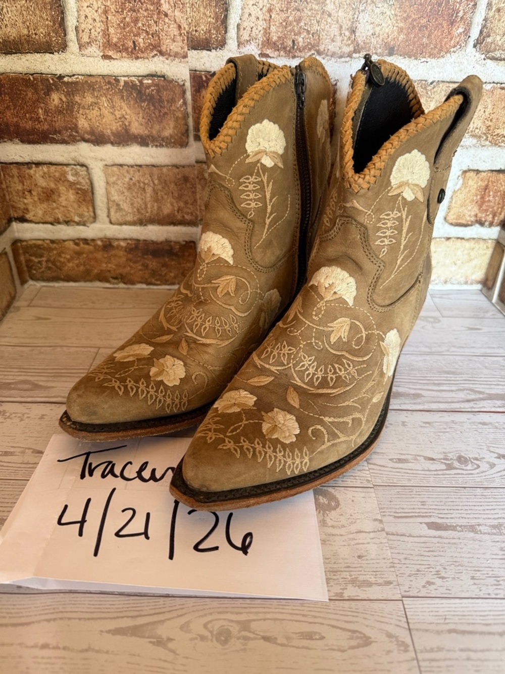 Liberty Black  Tan Suede Floral Embroidered Western Ankle Boots